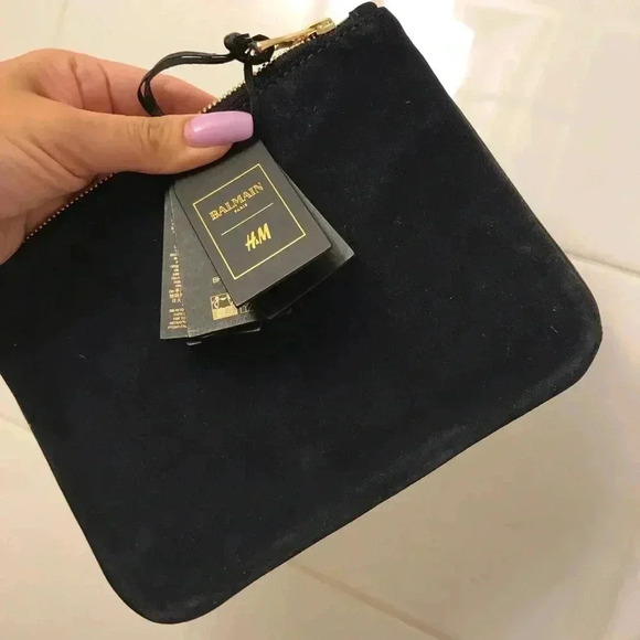 NWT Balmain x H&M Blue Suede Zipper Pouch - Picture 3 of 5